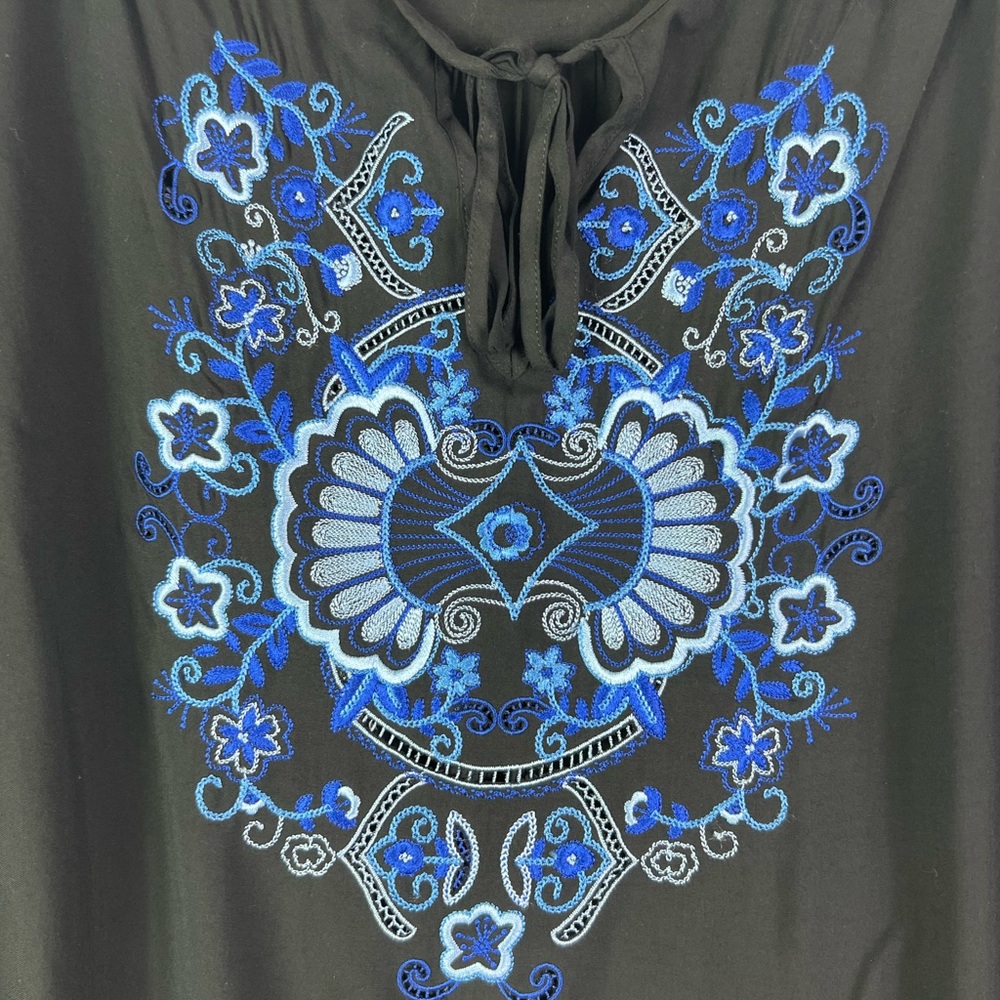 Embroidered long Sleeve peasant tie blouse - Picture 2 of 13